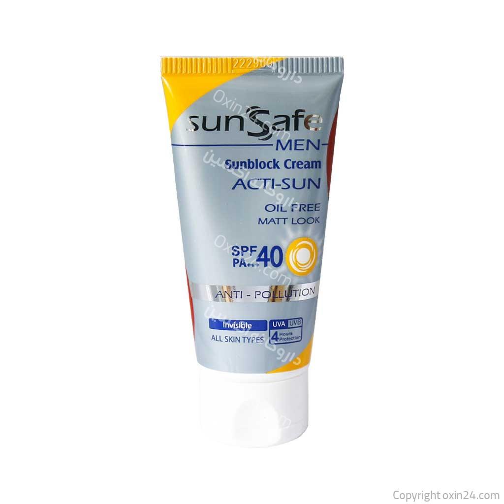 کرم ضد آفتاب  آقایان سان سیف  فاقد چربیspf40 انواع پوست 50 گرم
