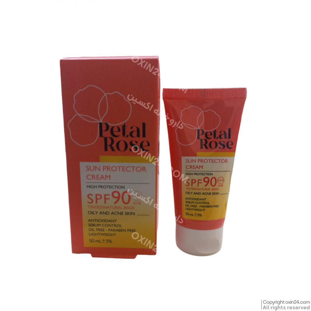 کرم ضد آفتاب رنگی بژ طبیعی پتال رز SPF90 مناسب پوست چرب حجم ۵۰ میلی لیتر
