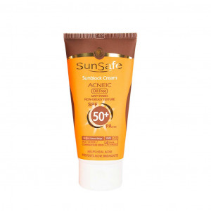 کرم ضد آفتاب بژ طبیعی فاقد چربی آنتی آکنه SPF50 سان سیف مناسب پوست چرب 50 گرم