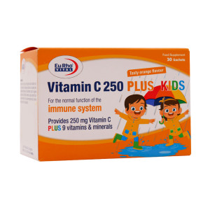 ساشه ویتامین C 250 میلی گرم پلاس کیدز یوروویتال 30 عددی